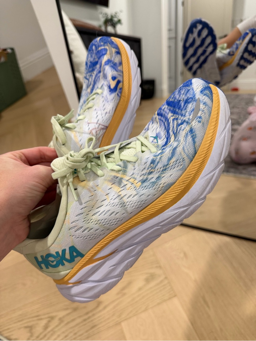 Hoka Women's Light Green, Blue & Yellow Running Shoes - Picture 8 of 8